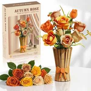 Classic Rose Bouquet Building Block Set (Includes Vase) — Realistic Botanical Assembly Kit for Adults (Unisex) — Ideal Gift for Mother's Day & Valentine's Day; Perfect Decor for Home, Office, Bookshelves, and Desktops