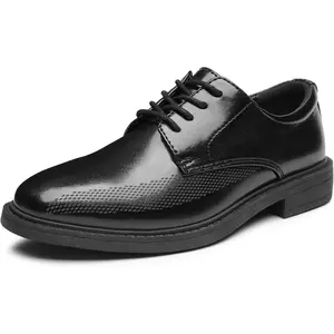 SHOESLOCKER Boys Black Patent Leather Lace-Up Dress Shoes, Non-Slip Rubber Sole, Soft Inner Lining, Formal School Uniform Party Shoe