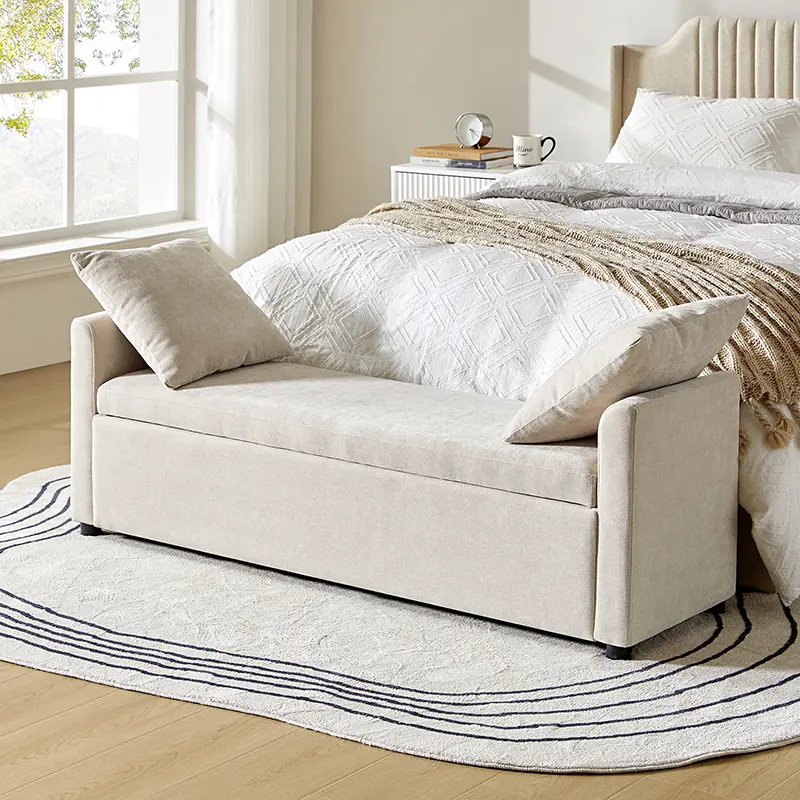HULALA Home Benito 59.4" Wide End Of Bed Storage Couch Bench with Two Throw Pillows, Thick Foam Cushions, Comfortable Design for Seniors