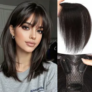straight texture  wide parting  real human hair topper  bang real human hair  stylish daily wear halo couture  Natural Straight Clip-In Hair Extension soft hair  Straight HD Lace Front Human Hair Wig Lace Frontal Closure with Baby Hair day outfit straight