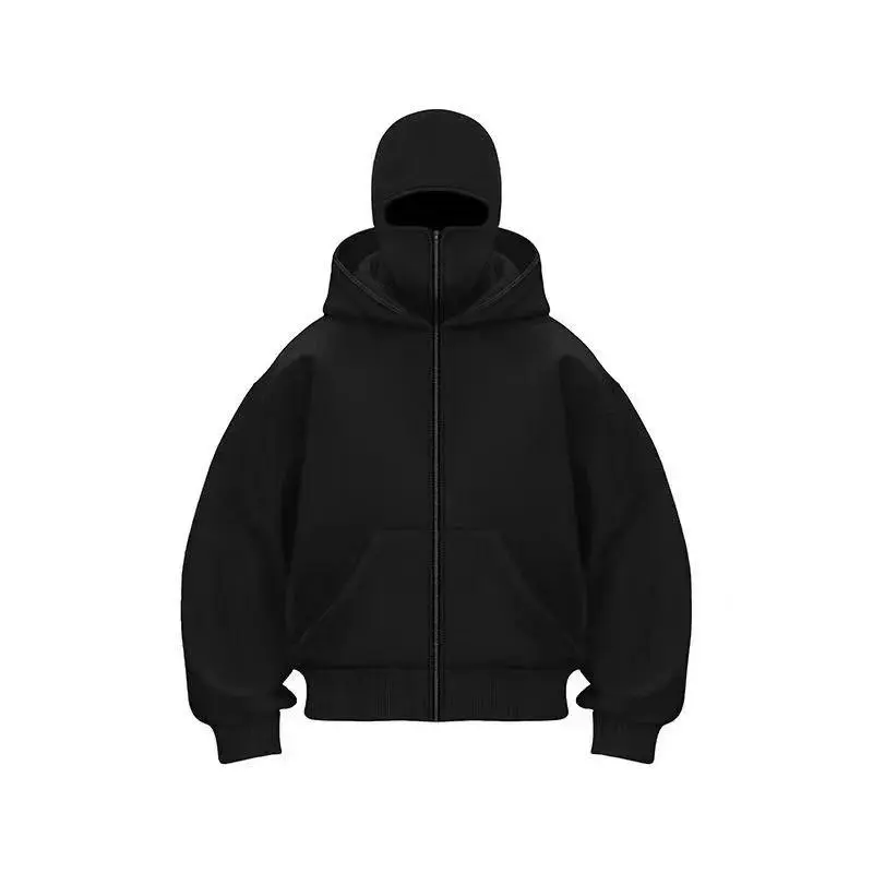 Balaclava Hoodie Double Balakrava mask Hood Zipper Cardigan Hoodies Men Fall Outfits Plus Size Fall Outfits 2025 2000s Outfits Streetwear Long Sleeve Baggy Windproof Cozy Comfortable Unisex Casual Outdoor Hoodie