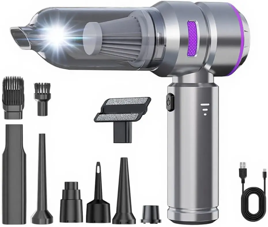 2-in-1 Handheld Vacuum & Blower, 21000Pa Powerful Suction, 1.5lbs Ultra Lightweight Cordless Car Vacuum with Rapid Charging, for Car/Pet Hair/Home/Office - 3 Adjustable Suction Levels
