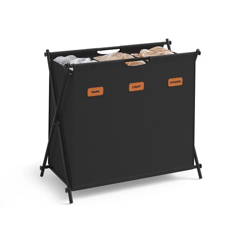 SONGMICS Laundry Hamper, Laundry Basket, 35.7 Gal. Laundry Sorter 3 Sections, Collapsible X-Frame, Clothes Organizer with Customizable Labels, Laundry Room, Bedroom, Bathroom