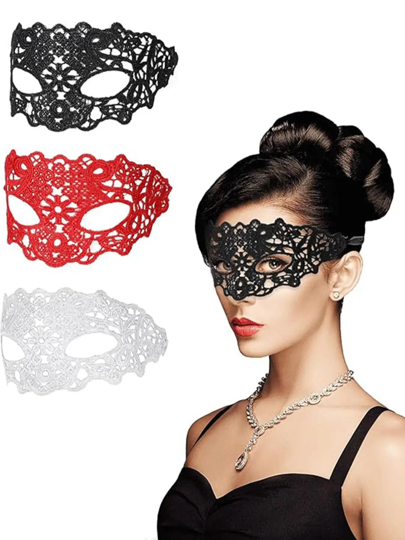 Halloween 3-piece lace floral tie eye mask mask for ladies with festive atmosphere and facial decoration, suitable for parties, parties, masks, dances, mask competitions, Party Supplies, Party Event Props, Party Accessories