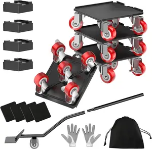 Heavy Duty Furniture Dolly Set, Up to 2000 lbs Capacity, Steel Moving Sliders with 360° Wheels & Lifter for Sofa, Appliances & Home Moving (Red)