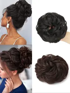 Messy Hair Scrunchies Hair Bun Extensions & Curly Wavy Pieces for Women's Updo, Ponytail & Donut Chignons 2Pcs