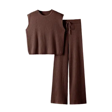 UANEO Women's 2 Piece Outfits Sweater Sets Knit Pullover Tops Sleeveless Vest Wide Leg Pants Lounge Sets Tracksuit Lady Comfort Minimalist #TikTokShopBacktoSchool