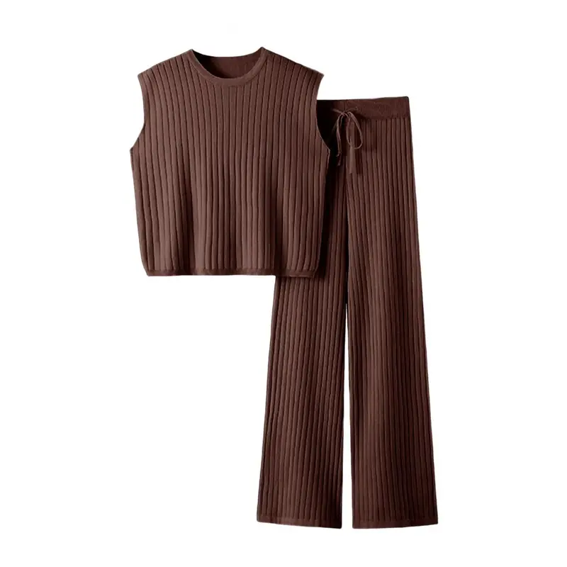 UANEO Women's 2 Piece Outfits Sweater Sets Knit Pullover Tops Sleeveless Vest Wide Leg Pants Lounge Sets Tracksuit Lady Comfort Minimalist #TikTokShopBacktoSchool