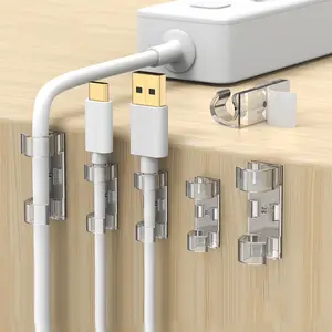 100-Piece Cable Management Set, Cable Organizer, Self-Adhesive No-Nail Installation, Transparent Plastic Clips & Rails, Heavy-Duty Durable Material