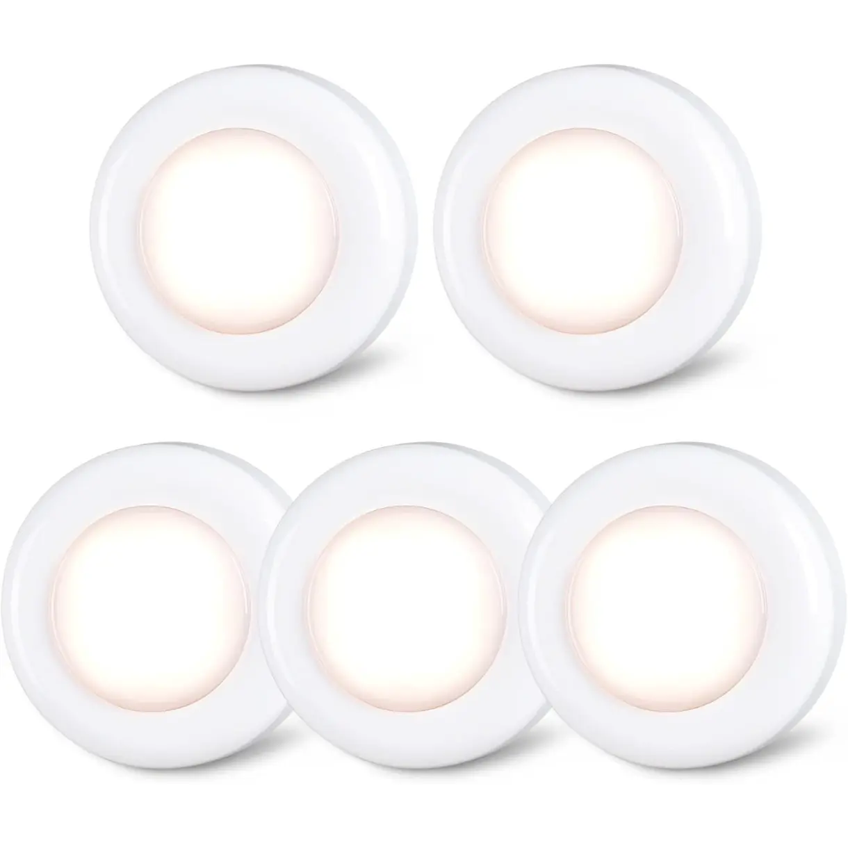 Push Tap Light, 2.8” Mini Night Touch LED Puck Lamp, Portable Under Cabinet Lighting AAA Battery Operated Powered, DIY Stick On Lights for Closet, Counter, Kitchen, Warm White, 5 Pack