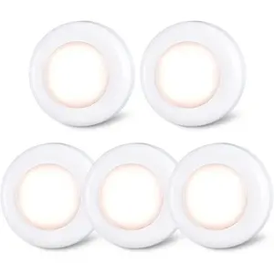 Push Tap Light, 2.8” Mini Night Touch LED Puck Lamp, Portable Under Cabinet Lighting AAA Battery Operated Powered, DIY Stick On Lights for Closet, Counter, Kitchen, Warm White, 5 Pack