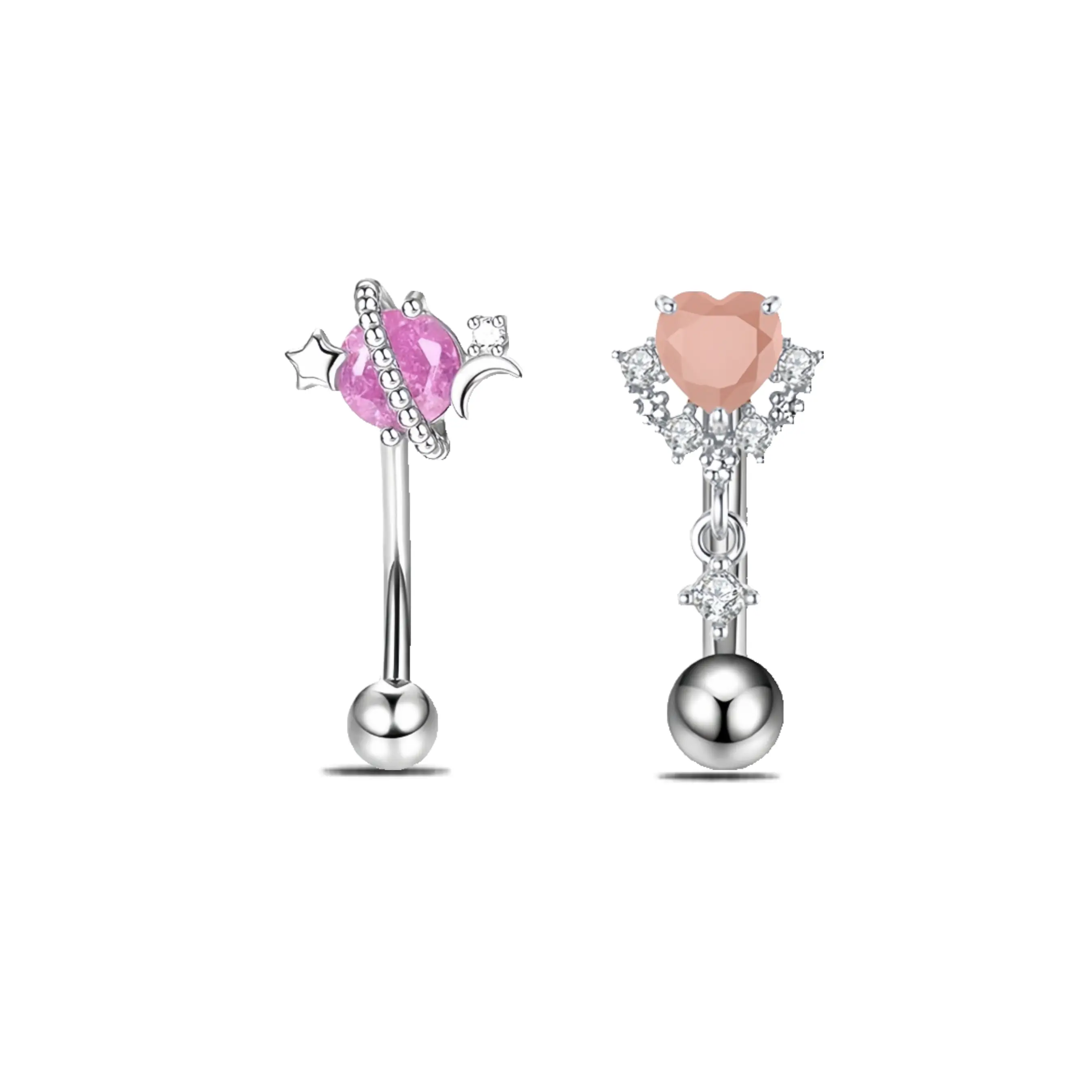 HERVAY 16G/8MM Stainless Steel Eyebrow Lips Ear Nose Ring Pink White Crystal Heart Planet Studs Unisex Piercing Jewelry