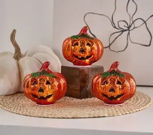 Set of 3 Illuminated Mercury Glass Jack-O-Lanterns by Valerie