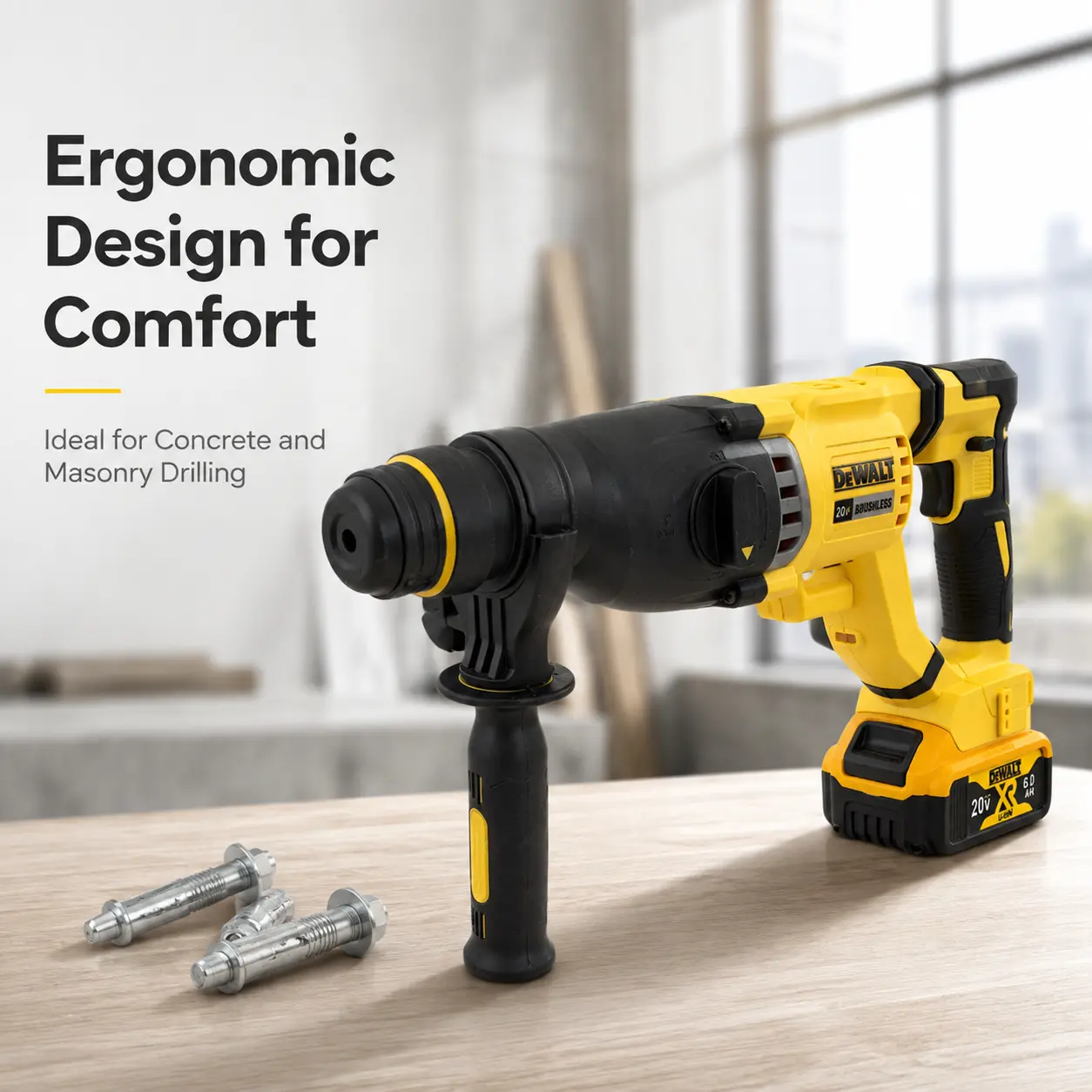 DEWALT DCH263 20V MAX Brushless 1-1/8" SDS Plus 3-Mode Rotary Hammer Kit – 3.0J Impact, 4300 BPM & Active Vibration Control – Dominate Concrete Drilling, Chiseling, Pipe Running & Daily Job Site Grinds