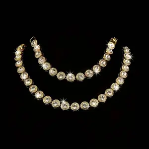 2pcs Round-shaped Hip-hop Cuban Chain Necklace And Bracelet Set, Suitable for Daily And Formal Occasions. Gifts for Her, Birthday And Anniversary Fashion Accessories, Multi-functional Accessories, Rhinestone Embellishments, Exquisite Craftsmanship