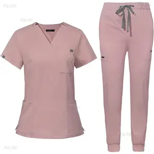 Women's 5-Pack Basic Classic V-Neck Scrubs & Yoga Jogger Pants Medical Uniform Set, Lady's Workwear, Scrubs Sets for Women