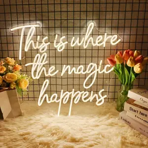 This Is Where The Magic Happens Neon Signs for Wall Décor Large LED Neon Light Signs for Wedding, Birthday, Engagement, Bachelorette Party, Bar, LED Sign gifts for boys girls, 16.5x15” Warm White