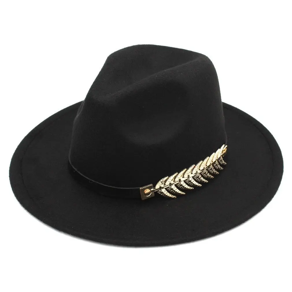 Unisex Wide Brim Fedora Hat with Gold Leaf Band  Stylish Felt Panama Jazz Cap for Men & Women | Trendy Fashion Accessory for Fall, Winter, Festivals, Streetwear, Weddings, Travel & Everyday Outfits | Classic Statement Piece That Elevates Any Look