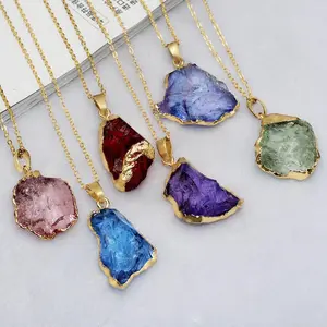 1 Unit EarthWhisperis Necklace Irregular Natural Crystal Raw Stone Pendant (Electroplated Edge).