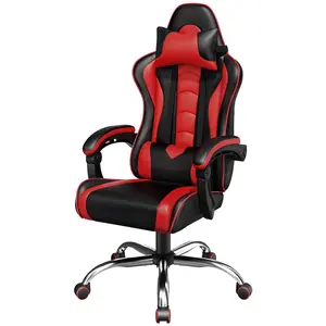 Costoffs Massage Function Gaming Chair  Ergonomic PU Leather Office Chair 90-135° Recline Swivel Height Adjustable with Headrest & Storage Pocket 300lbs Capacity