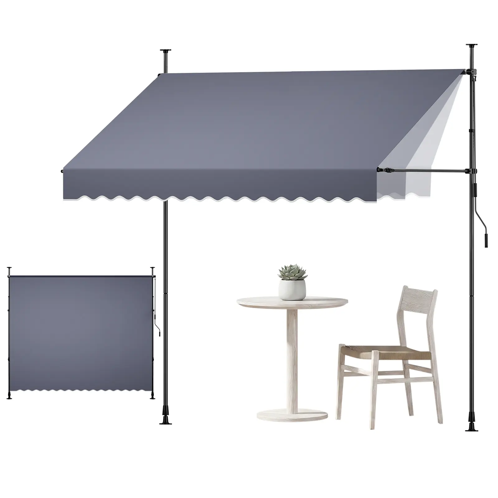 【SummerFinds】VEVOR Manual Retractable UV Protected Weatherproof Canopy Sunshade, 118" Height-Adjustable Shade Fabric Awning with Crank Handle for Backyard, Patio Door Window Shelter, Canopy Sunshade Awnings, Shade Awnings