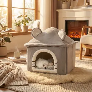 Galatée Cat Cave Bed, Washable Dog Bed, Warm And Cosy Plush Cat Igloo, Foldable Comfortable Pet Cat House, Pet Bed With Nonskid Bottom, Shaped Beds(L, Grey Cat)