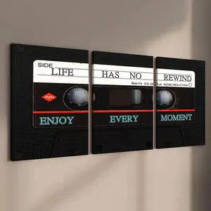 Vintage Cassette Tape Pattern Wall Art, 3 Counts Wooden Framed Canvas Painting, Modern Wall Decor for Home Living Room Bedroom Office, Modern Home Decoration, Canvas Prints