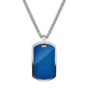 Geoffrey Beene Stainless Steel Polished Dog Tag Pendant Necklace