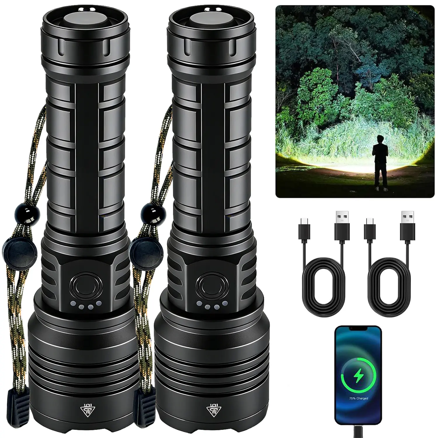SYADOO Rechargeable 5000mAh Flashlights, Super Bright 10000 Lumens Waterproof Flashlight, 6 Modes Zoomable Linternas with Power Indicator, Powerful Handheld LED Flashlights for Home Emergencies Camping, with Emergency Charging for Your Phone tiktokshopspr