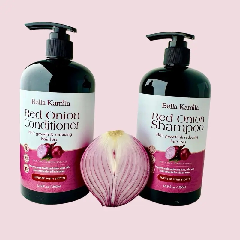 BELLA KAMILA:Red Onion Shampoo & Conditioner Set - Hair Growth Formula Infused with Biotin - 16.9 fl oz Each