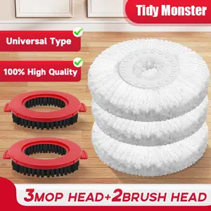 Microfiber Mop & Scrub Brush Refills for Hurrica, Mopnad, Cassabel and Other 360 Spin Mop Systems, Microfiber Spin Mop Refills (3pc-White)