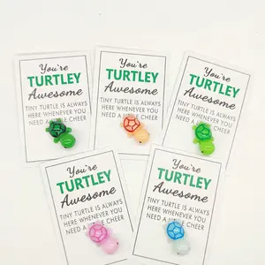 10pcs Inspirational Turtle Lucky Cards, Mini Resin Turtle Cheer Up Card Set, Greeting Card, Perfect Gift for Family Friends Colleagues, Small Business Supplies