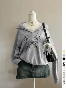 Women's Light Hooded Half-Zip Sweatshirt Long Sleeve, Fashion Trendy Streetwear Casual Vintage Simple Daily Wear, Cartoon Natural Pattern, Graphic Fitted Tops