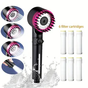 Hard Water Filter Shower Head with Pause Switch, Spa-Level Massage Spray, Bathroom/gym/travel Use, Anti-Calcium Buildup Design, Includes 6 Filters