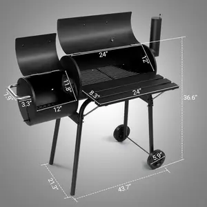 Outvita Outdoor BBQ Charcoal Grill, Portable Camping Grill for 6-10 People with Offset Smoker & Wheels for Patio Backyard Picnic