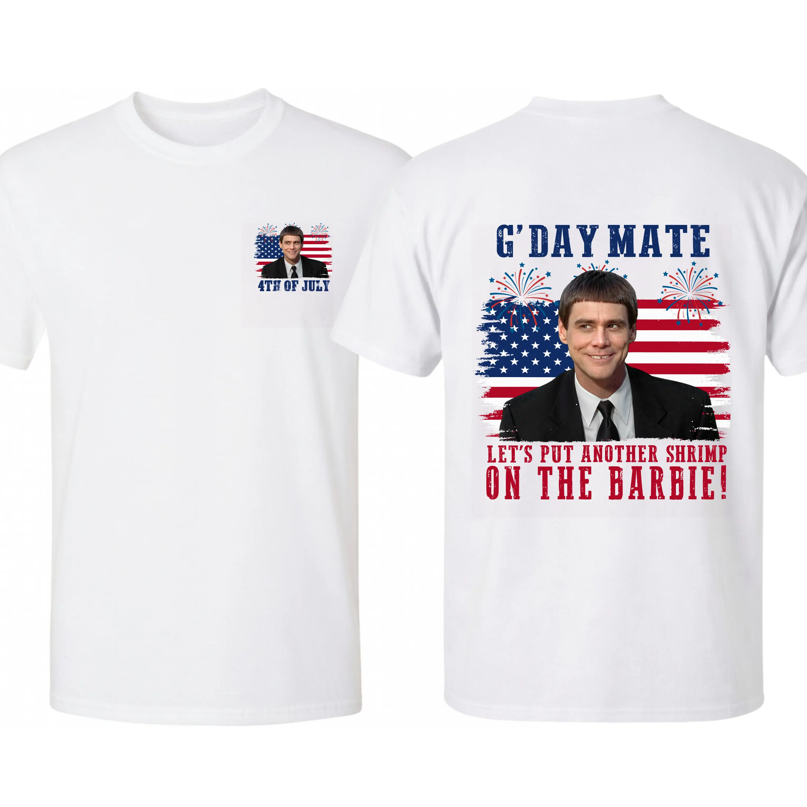 G'Day Mate Let's Put Another Shrimp On The Barbie Shirt, Dumb and Dumber Movie Tee, Classic 90s Comedy Quote T-Shirt, Made In USA