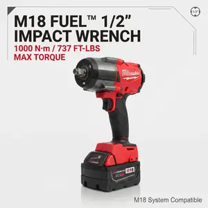 Milwaukee M18 FMTIWF12 Compact Impact Wrench - 738 ft-lbs (1000 Nm) Torque, 2-Speed Transmission, 4-Mode Control, 19.3cm Short Body, Battery & Charger Included - For M24 High-Strength Bolts, Mechanics, DIY, Spiral Tool Torque Wrench High-Torque garage