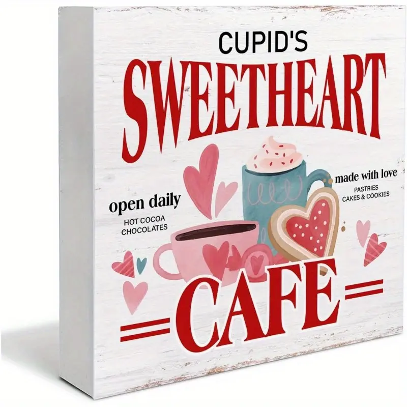 Valentines Decor Valentines Day Decor Sweetheart Cafe Wooden Sign Valentines Day Decorations Home Kitchen Shelf Decor 5 x 5 Inches