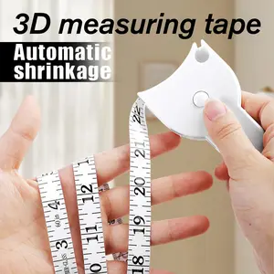 Body Measureing Tape 60 Inch, Automatic Shrinkage 3D Measuring Tape for Home and Fitness, Retractable Portable Measuring Body Tool for Waist Arms Hip, White