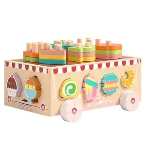 Wooden Ice Cream Sorting & Stacking Cart for Toddlers, Montessori Ice Cream Shape Matching Toy Car, Toddler Educational Ice Cream Cart: Sort, Match, Stack & Play, Mother's Day