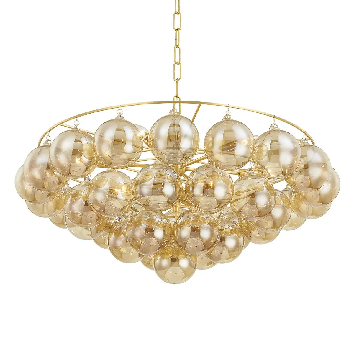 Mimi Chandelier - Large Aged Brass Frame with Swirl-Ribbed Clear or Champagne Glass Globes