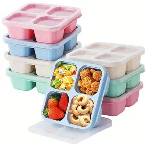 Portable 4 Compartment Eco-Friendly Lunch Box for Daily Use Meal Prep Containers Sustainable Tableware