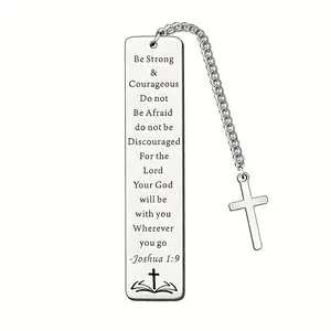 Stainless Steel Inspirational Bible Verse Bookmark Keychain with Cross Charm, Joshua 1:9 Engraved, Women's Religious Keyring Gift, Portable Keychain