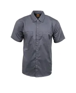 Men's Classic Two-Tone Button Up Heavy Duty Reflective Short Sleeve Motorcycle Mechanic Work Shirt Variety of Colors 100% Cotton Durable Breathable Fabric Reflective Chest & Back Area Classic Fit Casual Menswear