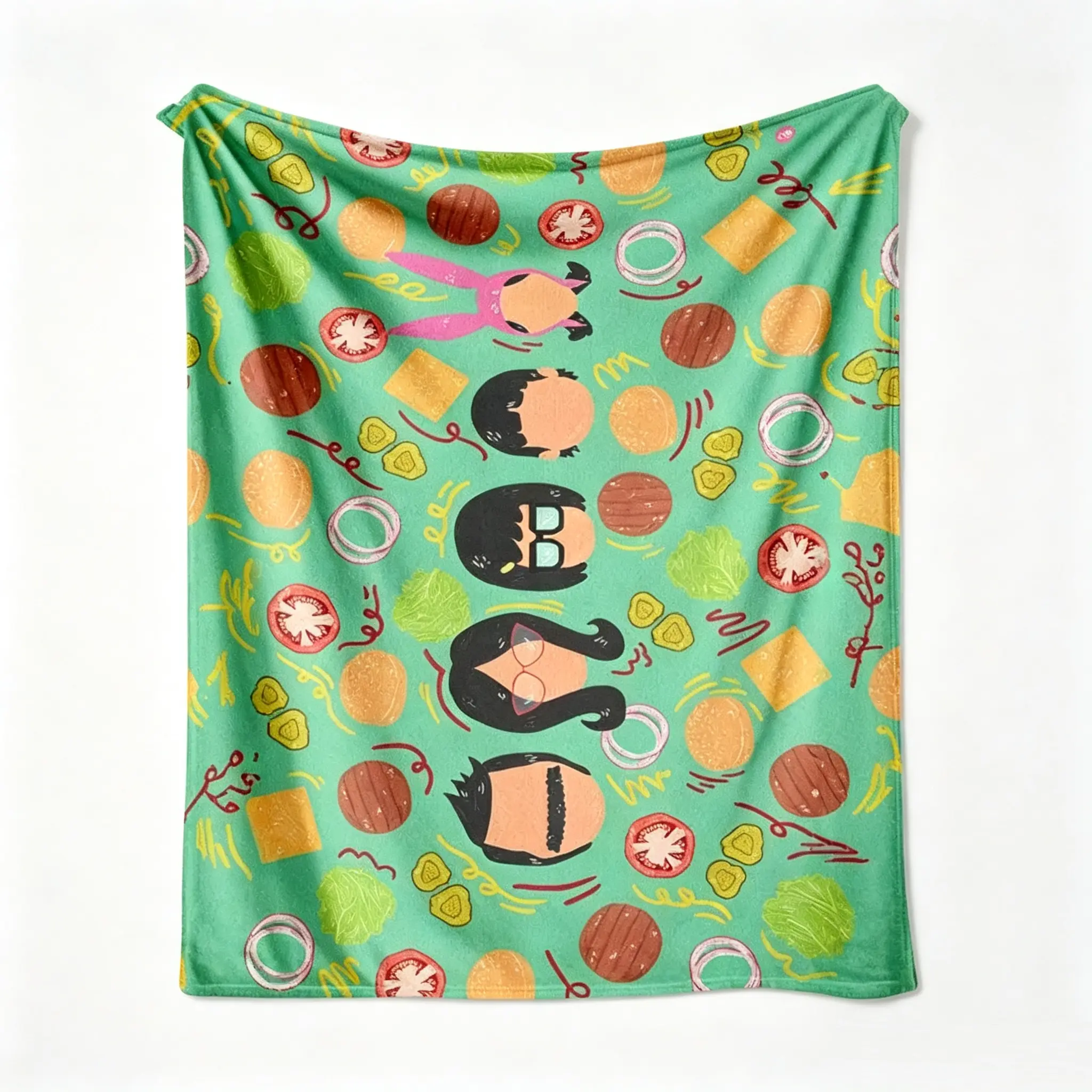 Burger Family Flannel Throw Blanket Super Soft, Lightweight, Cozy - for Bedroom, Living Room - 4 Sizes Available - Family-Friendly Leisure Blanket for Yoga & Pilates t suitable for travel and gifts