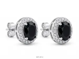 Hip Hop Black Zirconia Halo Stud Earrings | Dainty Pave Diamond Halo Earrings | Trendy Minimalist Jewelry | Aesthetic Gift for Everyone