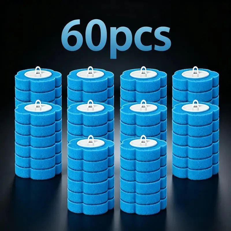 60-Pack Disposable Toilet Brush Refill Heads, Toilet Scrubber Refill, Household Cleaning Supplies, Deep Cleaning, 360° Coverage, Removes Stubborn Stains, Ideal for Bathroom Hygiene