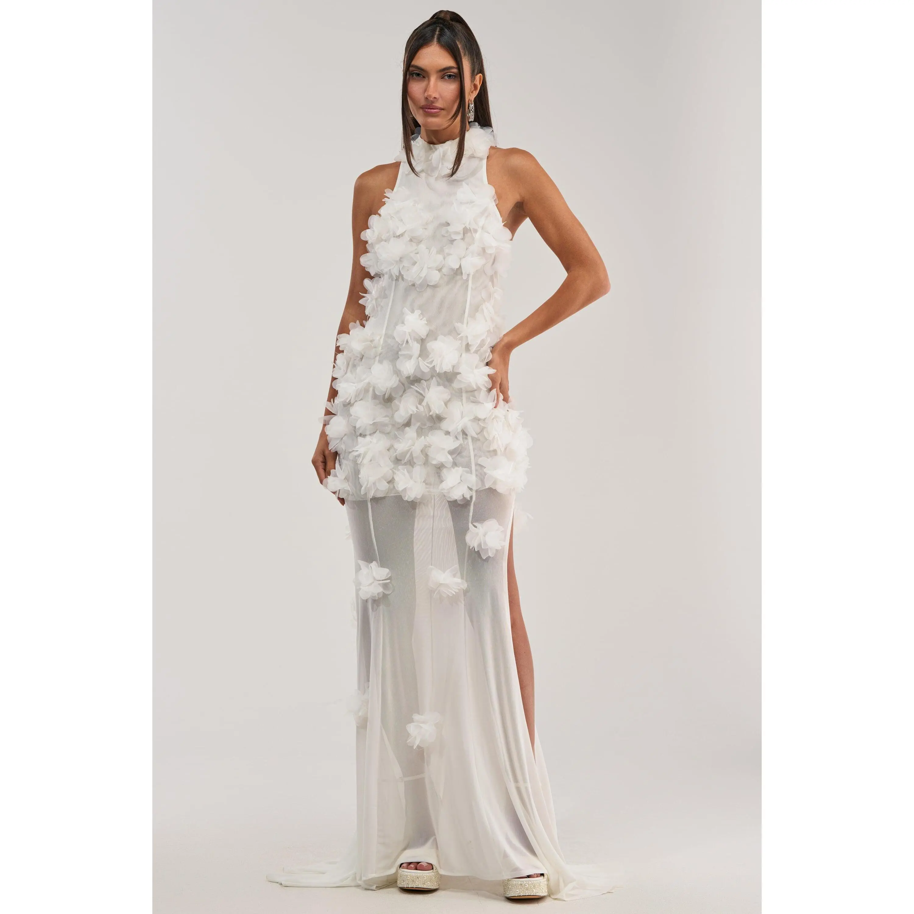 PARTY FAVOR RUFFLE MAXI DRESS IN WHITE