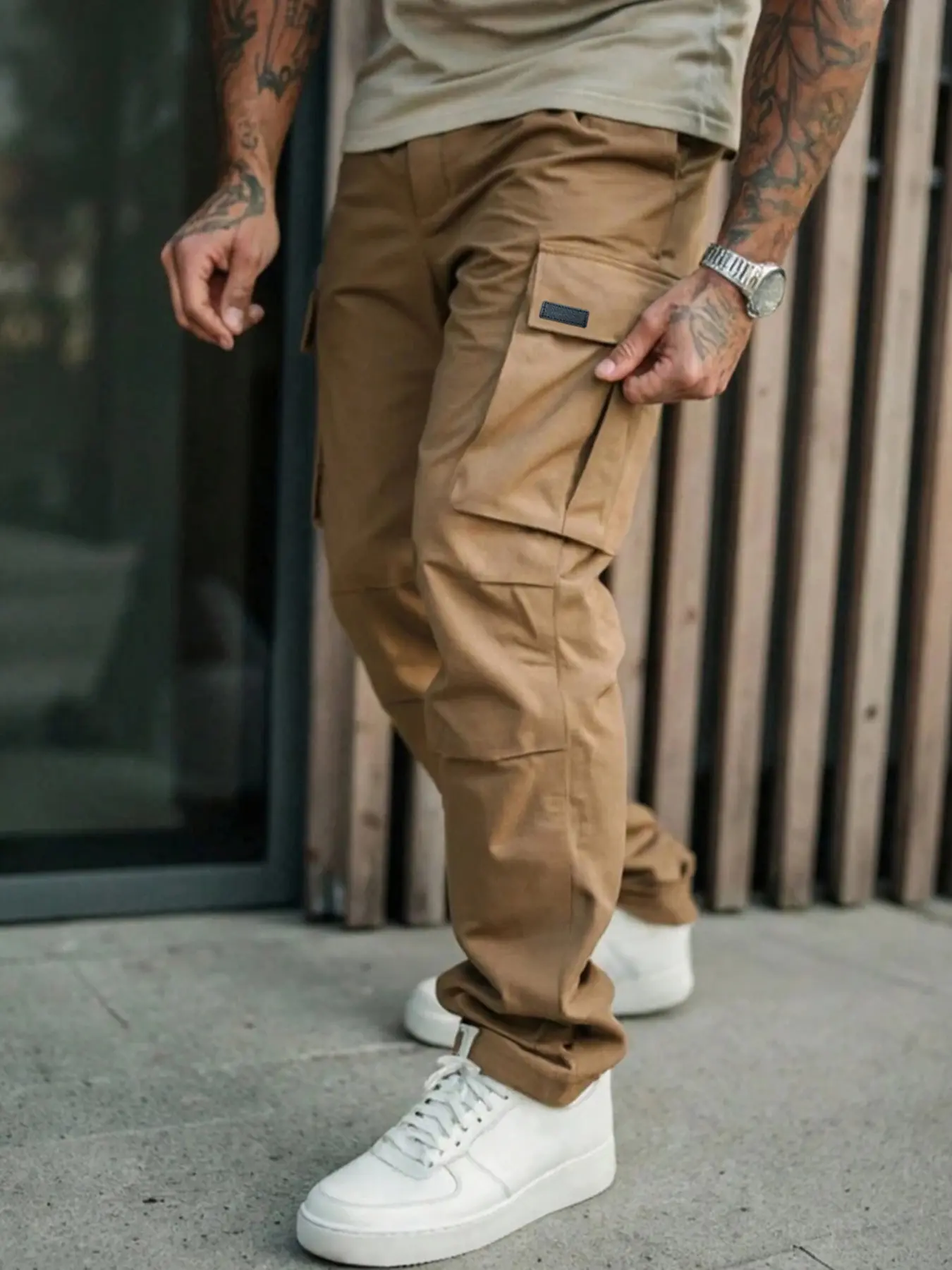 Men's Cargo Pants with Pockets, Woven Fabric, Comfortable Fit, Stylish Casual Street Design for Daily Wear in Spring & Fall, Casual Fitted Pockets, Casual Comfy Pocket