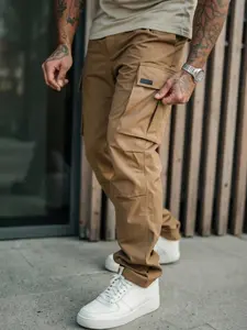 Men's Cargo Pants with Pockets, Woven Fabric, Comfortable Fit, Stylish Casual Street Design for Daily Wear in Spring & Fall, Casual Fitted Pockets, Casual Comfy Pocket